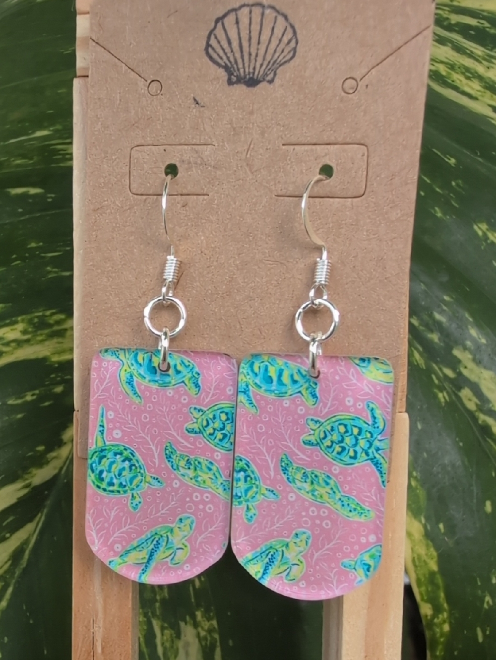 Sea Turtle Pattern Pink Drop Earrings